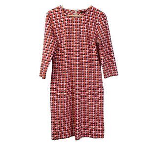 J. McLaughlin 3/4 Sleeve Dress Catalina Cloth Pink Orange Plaid
